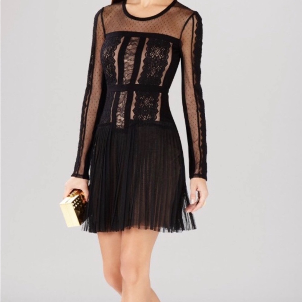 BCBGMAXAZRIA Black New Stef Lace Long-sleeve Cocktail Dress